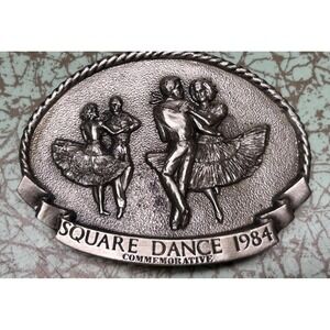 VTG 1984 Square Dance Belt Buckle Commemorative  Arroyo Grande  w/ Certificate